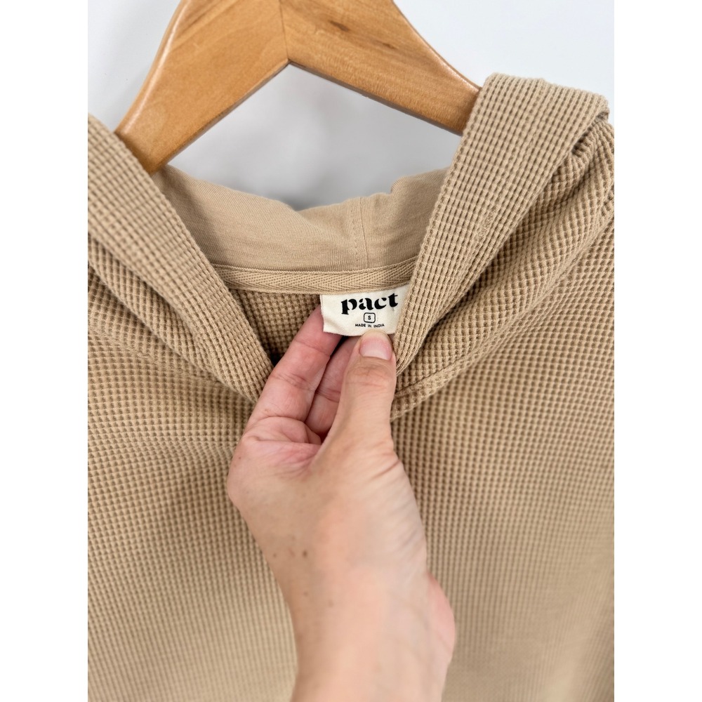 Pact Hoodie Mens Small Tan Waffle Knit Hoodie Organic Cotton - Picture 2 of 10